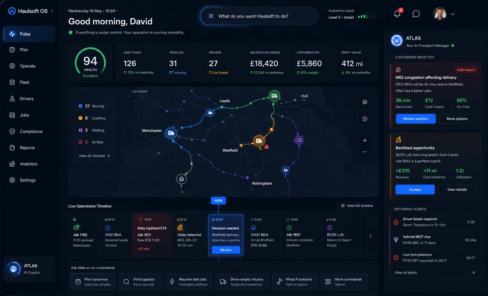 Haulsoft live operations dashboard